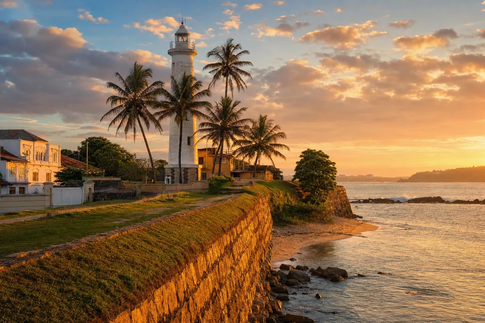 Galle Fort lighthouse at sunset